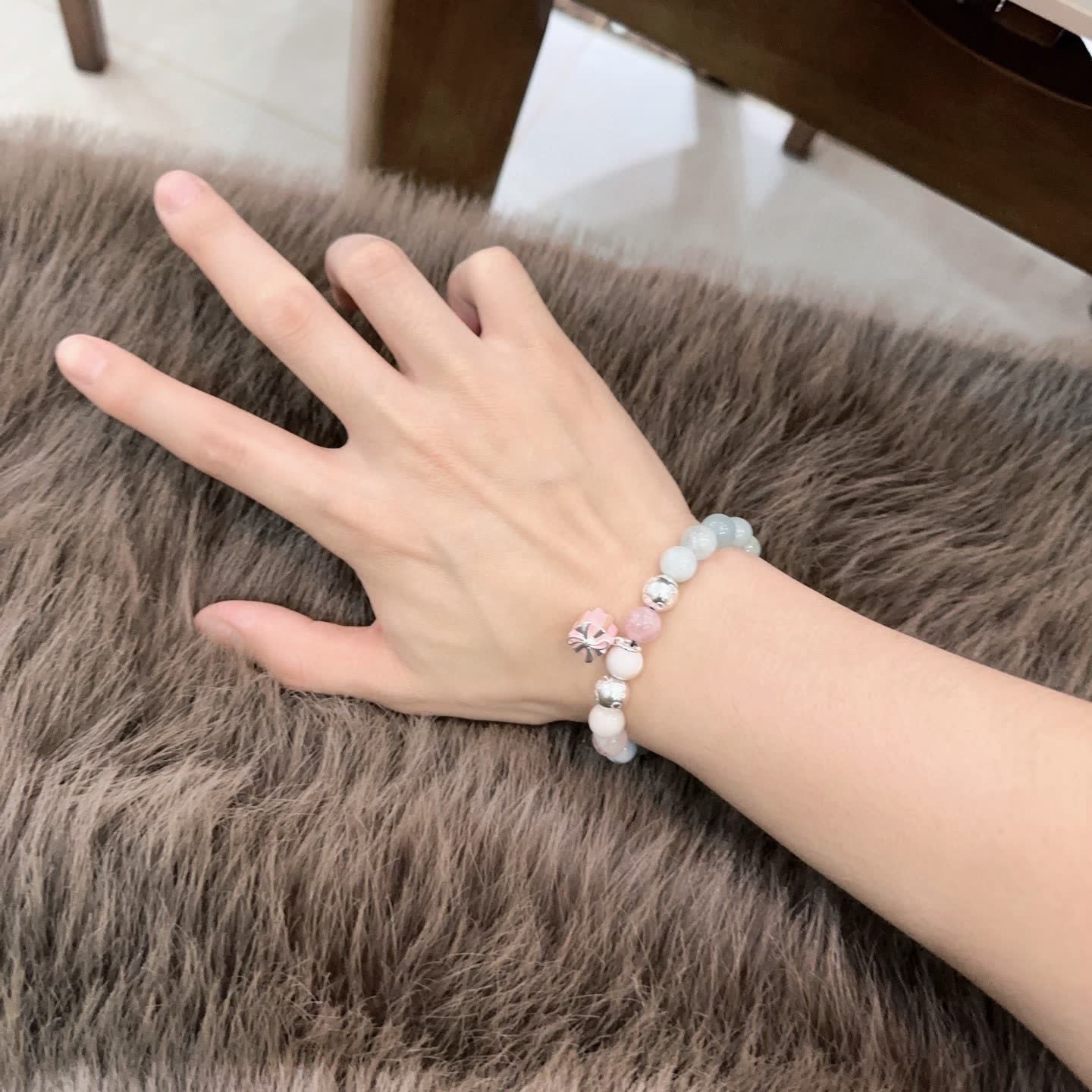 Tiffany & Co. Blue Agate Bead Bracelet with Sterling Silver Charms